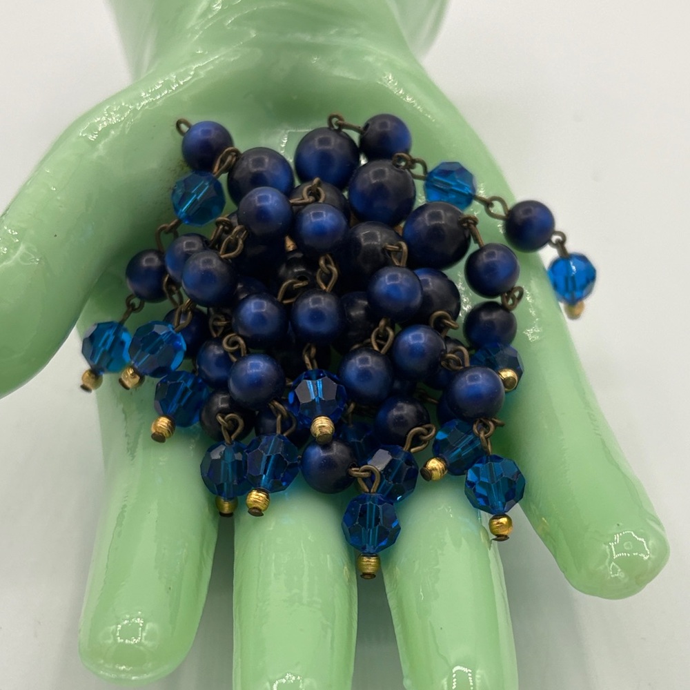 Blueberry Faux Pearl and Bright Blue Cha Cha Brooch
